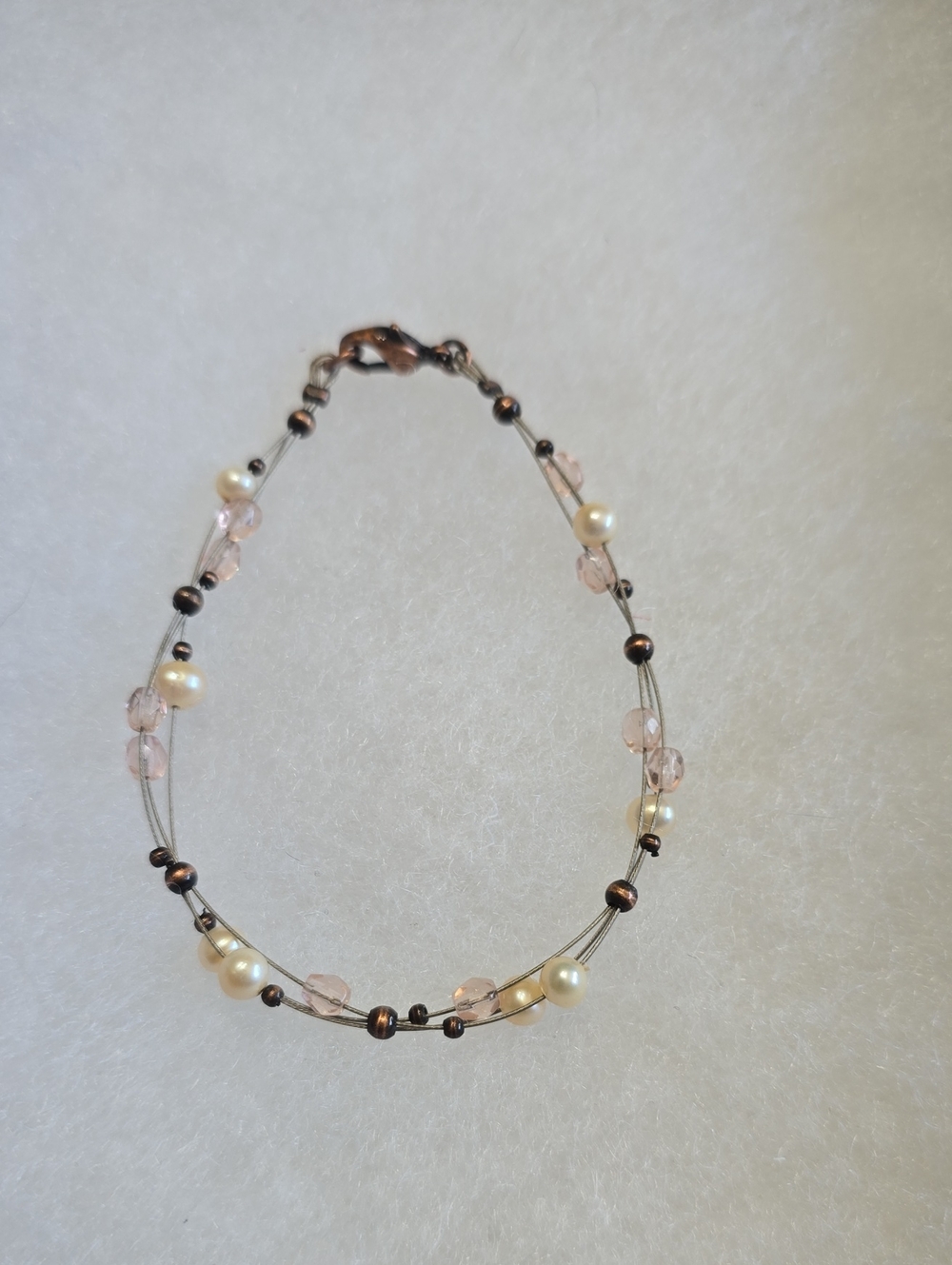 Delicate Pink Pearl and Copper Beaded Women's Bracelet
